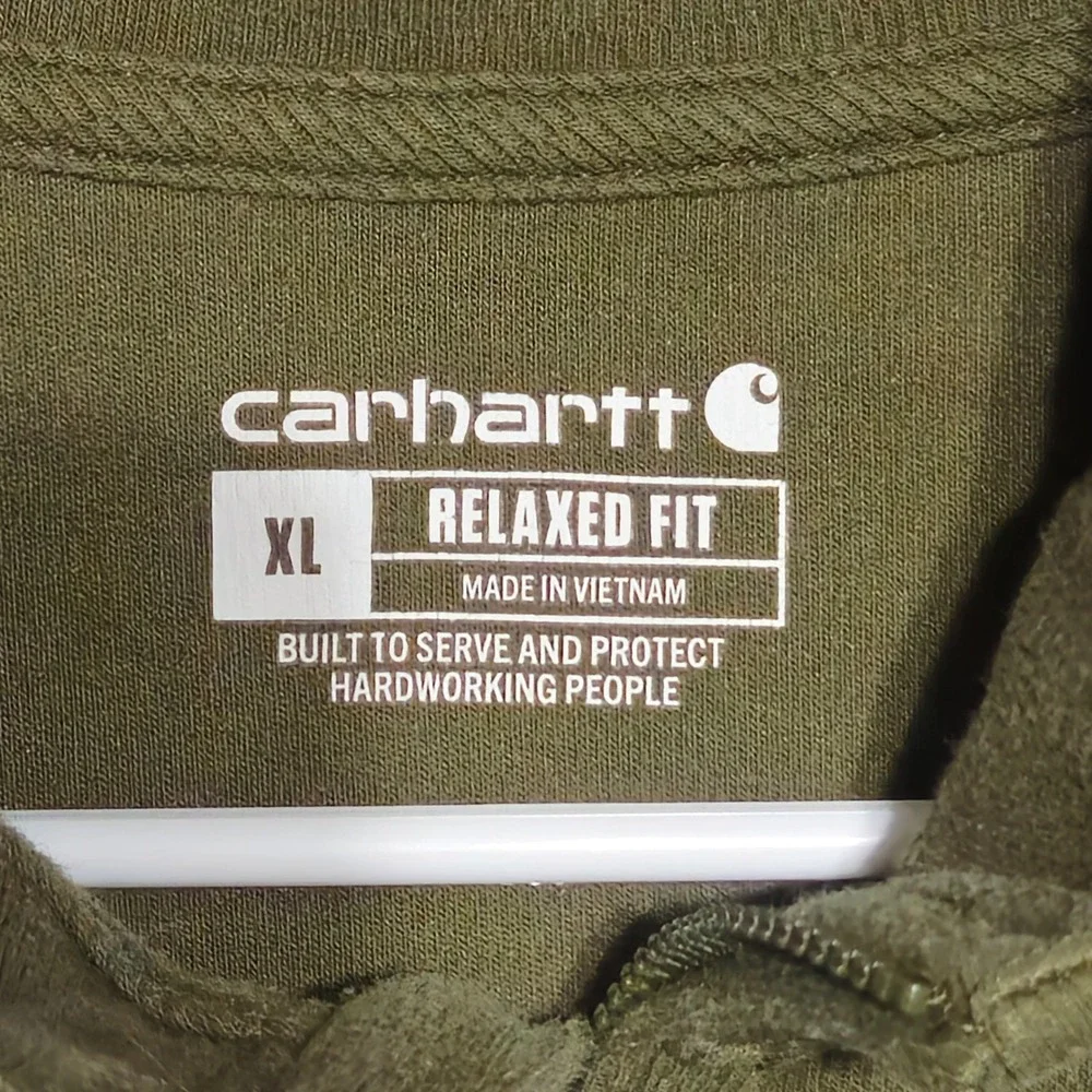 Carhartt 104428 G72 Quarter Zip Pullover Mens XL Olive Green Relaxed Fit Waffle